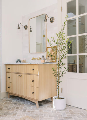 Spanish olive tree in French country bathroom