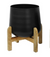 Blk Planter w/Wood Stand Large