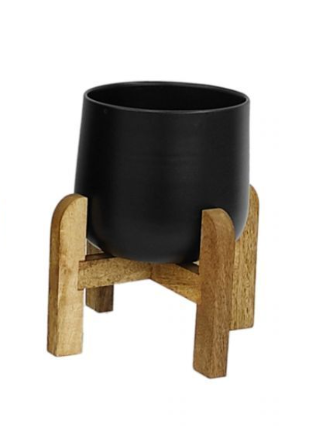 Blk Planter w/Wood Stand Sm