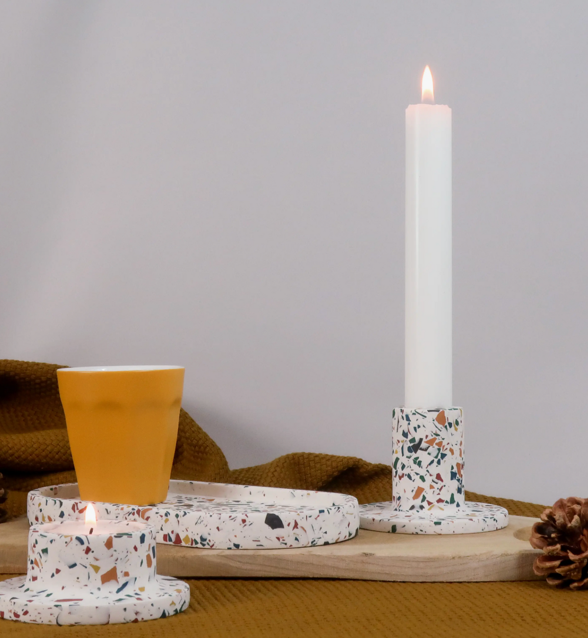 WHITE TERRAZZO CANDLE STICK