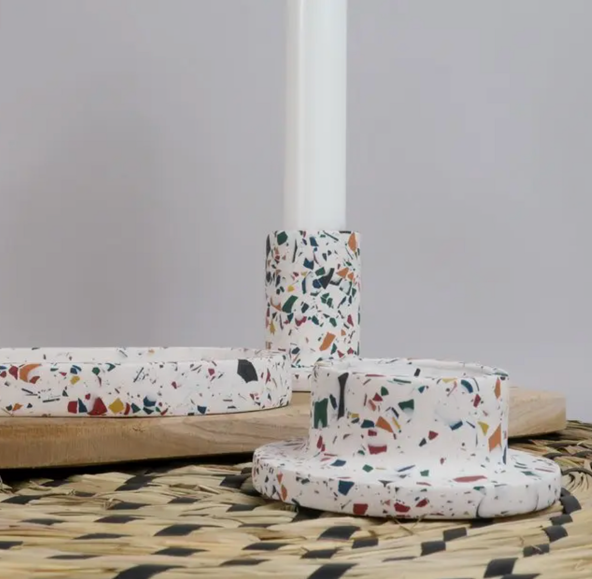 WHITE TERRAZZO CANDLE STICK